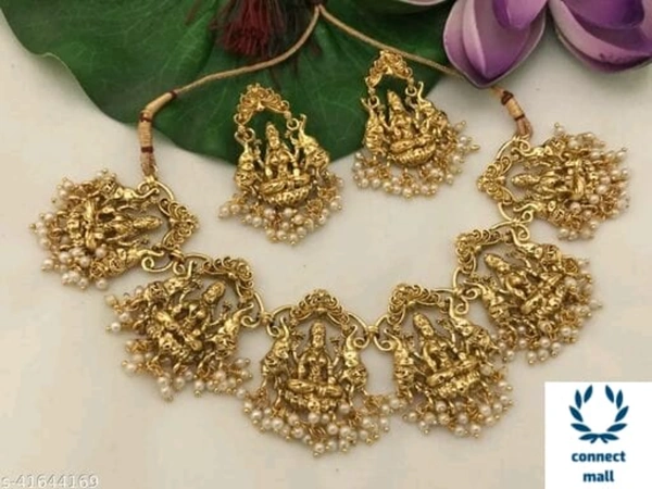 Ganesh lakshmi Gold Plated Ethnic Necklace  Set - Alloy,  As Per Image,  1 Pack